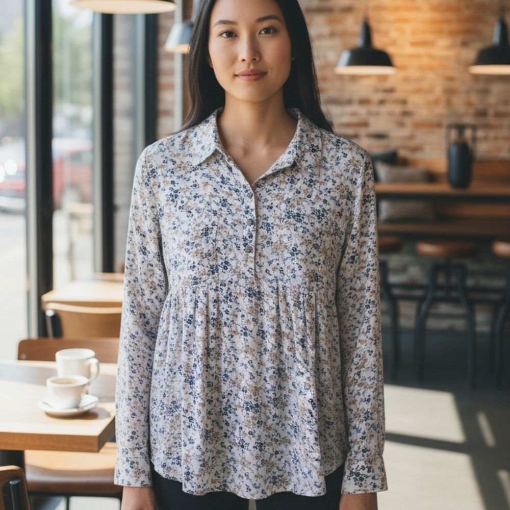 EUC CANYON RIVER BLUES Sz. S Multi-Color Long‎ Sleeve Button V-Neck Pullover Top